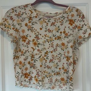 American Eagle white and orange floral crop top Size L